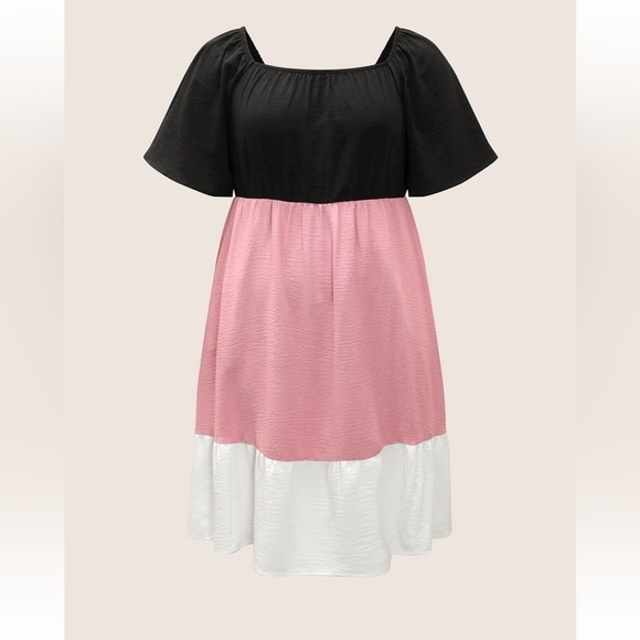 BloomChic Plus Size Colorblock Contrast Patchwork Gathered Raglan Sleeve Dress - Picture 6 of 8